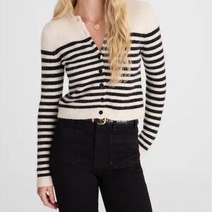 MADEWELL CloudSoft  Shrunken Cardigan - Cream & Black Size Medium